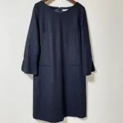 【超美品】アンタイトル ワンピース 3 日本製 濃紺 ノーカラー 七分袖 入学式