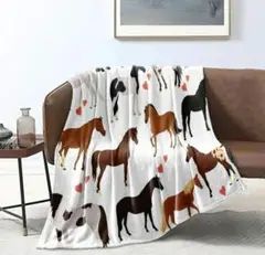 ふわふわ 馬柄のあったかフランネルブランケット ソファー　冷房対策
