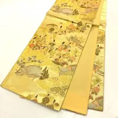 【2377】着物 袋帯 六通 古典柄 金糸 刺繍 ゴールド 428㎝