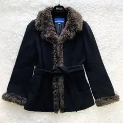極美品 バーバリーブルーレーベル ファー コート ブラック ベルト
