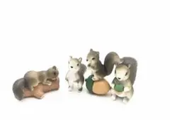 リスの置物　4体セット　可愛い　ミニチュア　アニマル　フィギュア