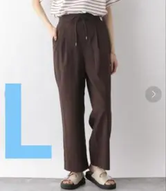 GLOBAL WORK お手入れらくらくリネンイージーパンツLサイズ ブラウン