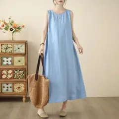 ノースリーブ ジャンパースカート リゾート 無地＆シンプル 体型をカバー