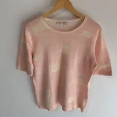 ⬜︎ANNA BASSANI ピンク リネン半袖Tシャツ 抽象模様