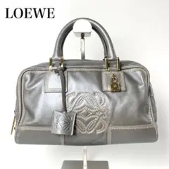 美品 LOEWE ロエベ アマソナ 28 ハンドバッグ グレー ブルーシルバー