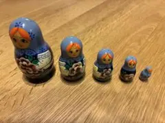 青い花柄 マトリョーシカ 5個セット