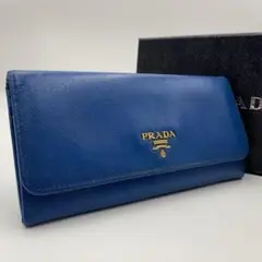 美品✨ プラダ 長財布 折り財布 サフィアーノ メタルロゴ ブルー