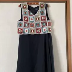 モチーフ繋ぎカラフルグラニースクエアベスト