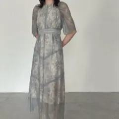 Dorry Doll タグ付き グレイッシュブルー レースワンピース M 結婚式
