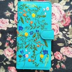 ＊刺繍が可愛い手帳型スマホケース＊ボタニカル　花　刺繍