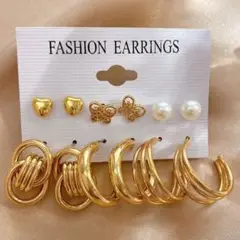 ☆新品☆ ピアス リング 白 ゴールド パール バタフライ ハート 5点セット