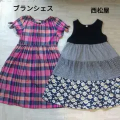 branshes 半袖チェック柄　西松屋　ワンピース　セット