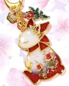 眠りうさぎ　赤薔薇　キーホルダー