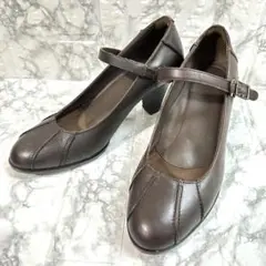 【美品】アシックス GIRO ストラップパンプス レザー ブラウン 23.5㎝