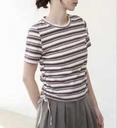 bab トップス マルチボーダーサイドシャーリングTシャツ