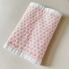 刺し子ふきん【ハーフサイズ】 小花刺し　サーモンピンク