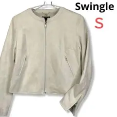 ◎SwingleスウェードタッチノーカラージップアップジャケットSライトベージュ