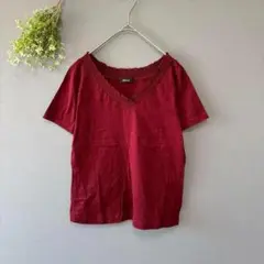 コムサイズム［L］美品　ゆるやかVネック　ギャザーネック　ショート丈半袖Tシャツ