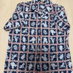 アロハシャツ ネイビーとホワイト花柄　ディズニーアロハシャツ