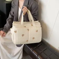イブルボストンバック　ホワイトキルト　くま軽量　マザーズバッグ　ヌビバッグ