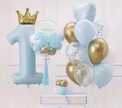 1歳 お誕生日 飾り男の子 風船 ブルー セット