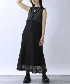 【美品】jeanasis クロップドベスト2Pワンピース ブラック