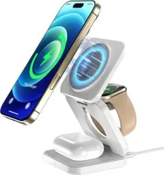 ワイヤレス充電器【3-in-1】マグネット式 折り畳み式 Qi対応 急速充電