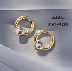 No.276 316L ステンレス ◆ ハート リング フープ ピアス クリア