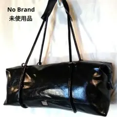 (未使用品) フェイクレザー ショルダーバッグ 薄型ボストン ブラック