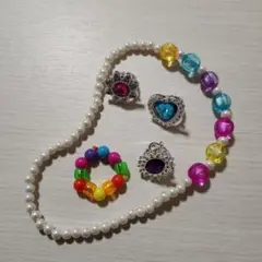 カラフルビーズアクセサリーセット レトロビーズ リング ゆびわ ネックレス