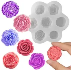 ⑫７種 薔薇　カメリア　バラ　シリコンモールド　シリコン型　キャンドル　道具　型