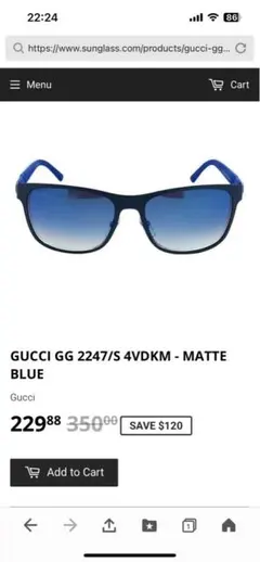 GUCCI GG 2247/S 4VDKM マットブルー サングラス