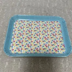 花柄チェックプレート 長方形　アクセサリートレー