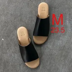 que キュー 革 サンダル 黒 M ブラック 23.5