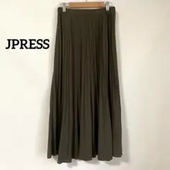 【ジェイプレス】プリーツスカート カーキ ロング丈 ウエストゴム フレア