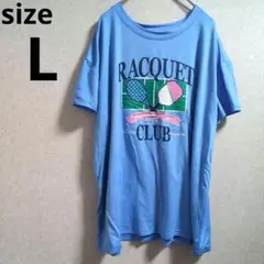 Tシャツ 【L】テニス ラケット スポーツ やわらか ブルー 青 春夏