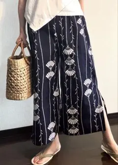 浴衣生地　ハンドメイドガウチョロングパンツ