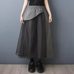 オシャレデザイン 異素材切替え ワイドパンツ 九分丈 着痩せ 夏物新作