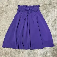 ひざ丈スカート フレアスカート ウエストリボン付き 無地 パープル 紫 かわいい