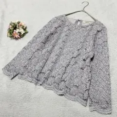 【メデューム】総レースカットソー 花柄 フォーマル オフィカジ 綿混