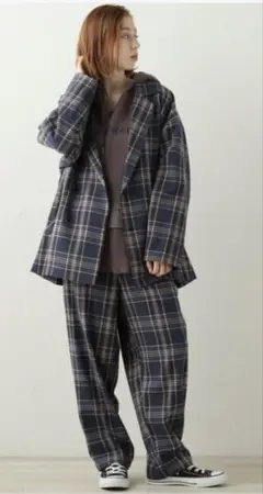 DOUBLE NAME ダブルネーム チェック セットアップ ブルー 青