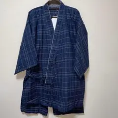 最安値❣️新品　ネイビー チェック柄 甚平　お祭り　花火　綿100 LL