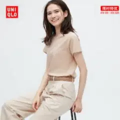 【UNIQLO】スーピマコットンクルーネックT ベージュM / 0263