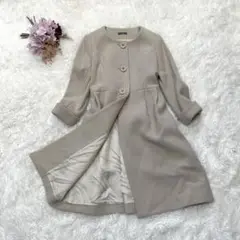 IENA ノーカラー コート アンゴラ混 ベージュ