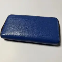 青いレザー長財布 ゴールドファスナー付き