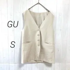 GU　ノーカラーベストZ+E　347807　ベージュ　S　着回し