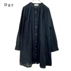 Dgy ギャザーシャツワンピース 黒 ロング丈 薄手 ノーカラー フェミニン