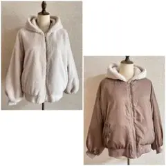 GRL/リバーシブル フード付き ボアジャケット ベージュ・アイボリー 防寒 F