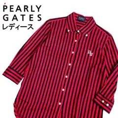 PEARLY GATES パーリーゲイツ 七分丈シャツ ストライプ柄 レッド 1