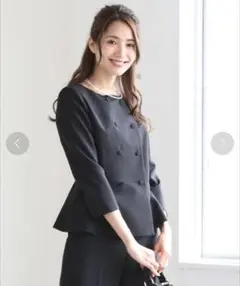 【Dress Lab ドレスラボ】ノーカラーペプラムジャケット ダブル M 黒